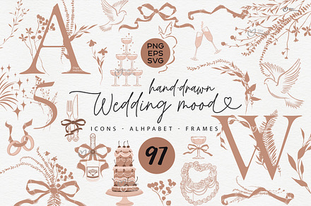 Hand Drawn Wedding Clipart Bundle, an Illustration by ollalya