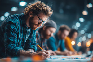 Men collaborating on creative artwork in a studio environment, a Person Photo by AS photostudio
