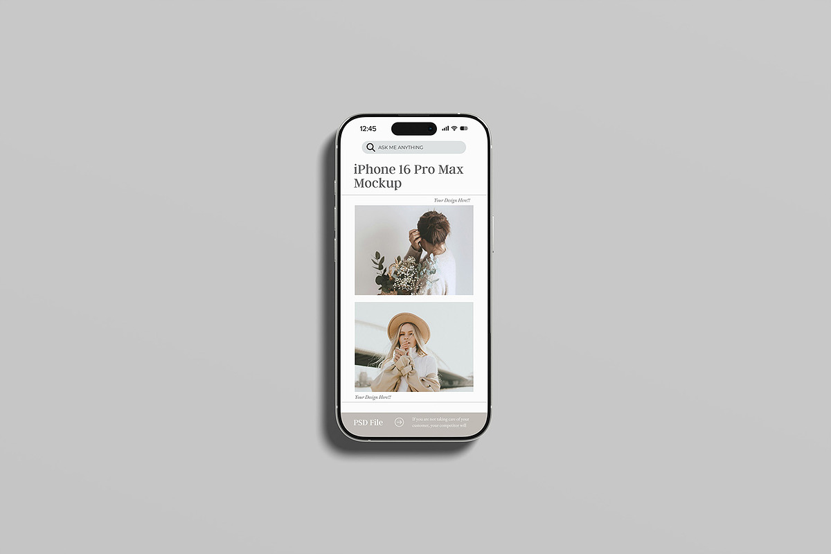 iPhone 16 Pro Max Mockup, an iPhone Mockup by ZifaraDesign (Photo 2 of 5)