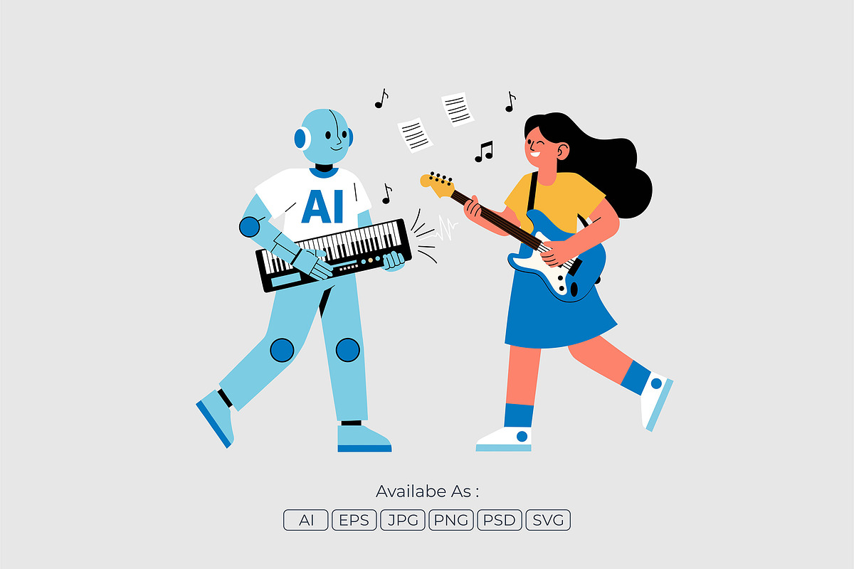 AI Robot Keyboard and Human Singer, a Technology Illustration by Partikusi Design (Photo 2 of 3)