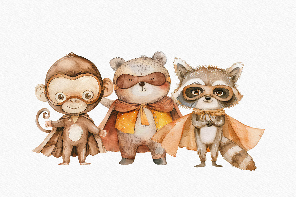 Watercolor Superhero Clipart Set, an Animal Illustration by Pati Paints (Photo 3 of 9)
