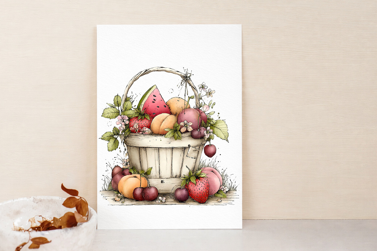 Summer Fruit Basket Clipart, an Illustration by Libby Wishes (Photo 5 of 7)