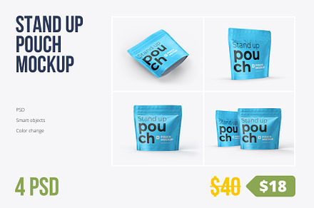 4 PSD Stand-up Pouch Mockup (square), a Cups & Container Mockup by easymock
