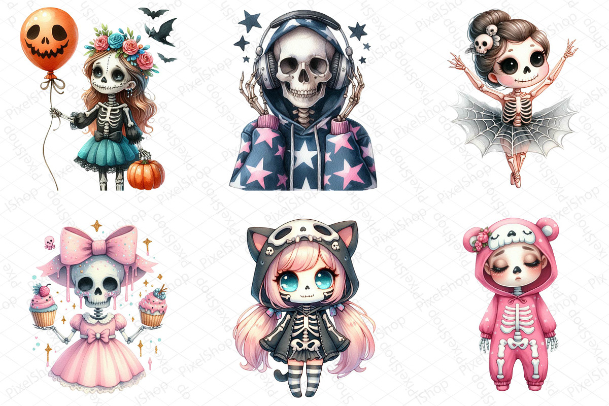 Cute Skeleton Girl PNG Clipart, an Illustration by DreamPrint404 (Photo 4 of 6)