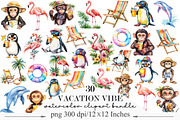 Watercolor Vacation Vibe Clipart PNG, an Illustration by Designking (Thumbnail 1 of 5)