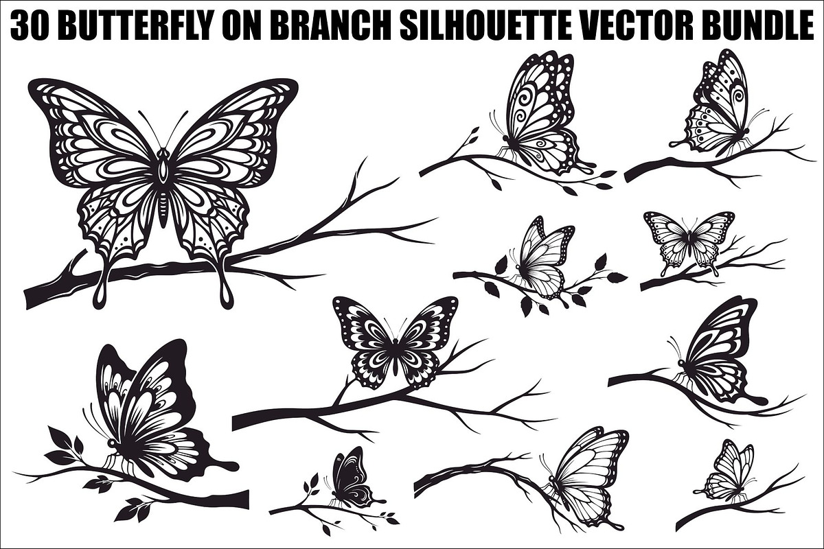 Butterfly Branch SVG Bundle, an Illustration by Creativeshirt (Photo 2 of 31)