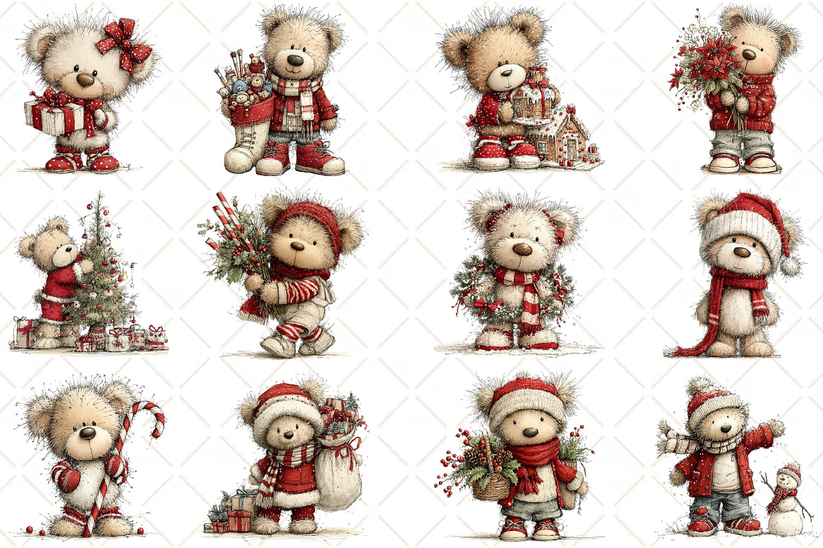 Christmas Teddy Bear Clipart, a Seasonal Illustration by Black Bird Studio (Photo 3 of 7)