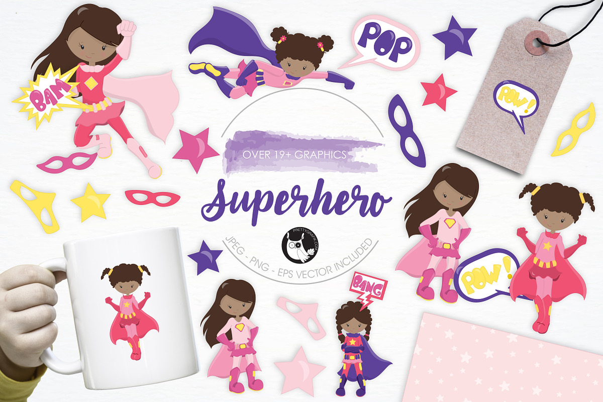 Superhero illustration pack, an Illustration by PrettyBundles (Photo 1 of 5)