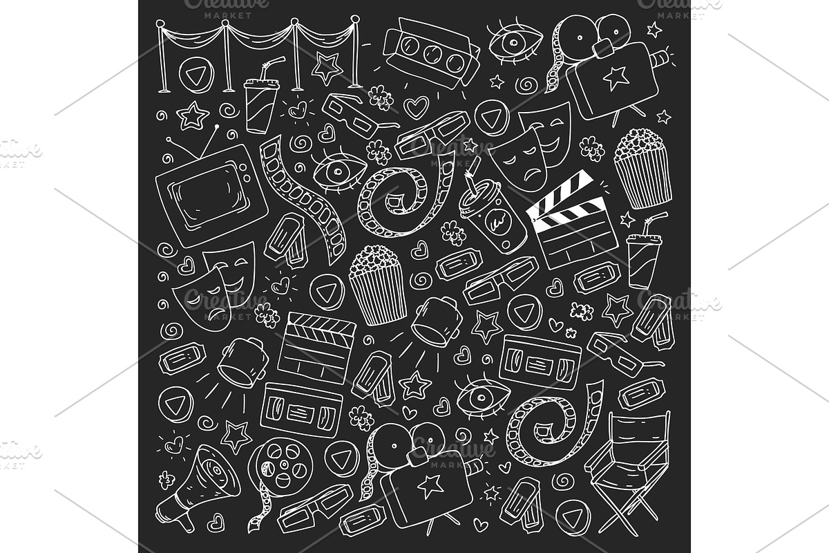 Cinema pattern with vector icons, a Technology Illustration by Doodle