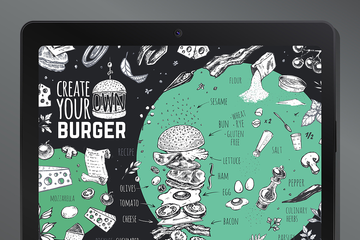 Burger menu. Hand-drawn. Chalk style, a Decorative Illustration by Margo Miller (Photo 10 of 15)