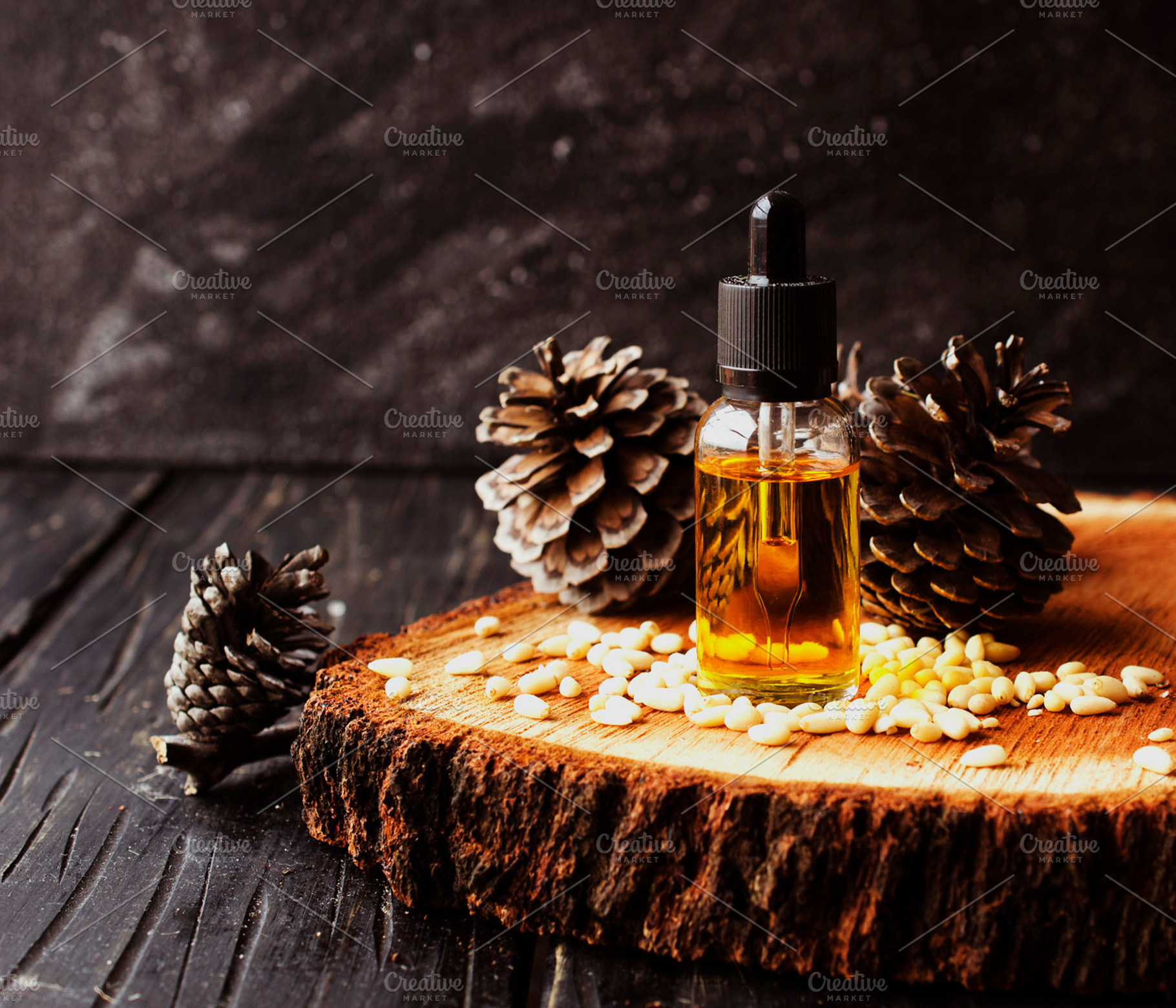 Jar of oil pine nuts selective focus space for text containing pine, oil, and, a Beauty & Fashion Photo by Wild Drago Shop