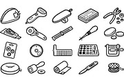 Sewing Tools Hand Drawn Set, an Illustration by designvectx (Thumbnail 1 of 3)