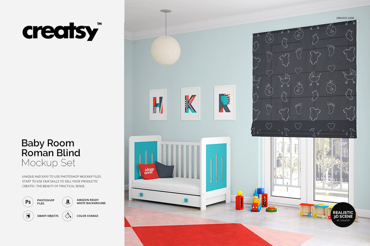 Kids Room Roman Blind Mock-up, a Household Mockup by creatsy2 (Photo 1 of 5)