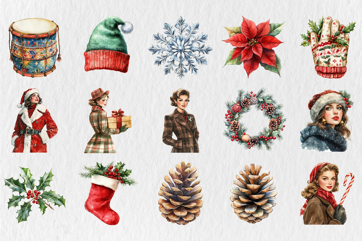 Watercolor Vintage Christmas Element, a Seasonal Illustration by Rose Art (Photo 2 of 4)