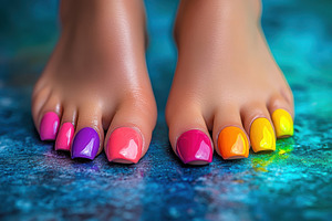 Colorful pedicure rainbow toes summe, a Beauty & Fashion Photo by Pixeness Studio