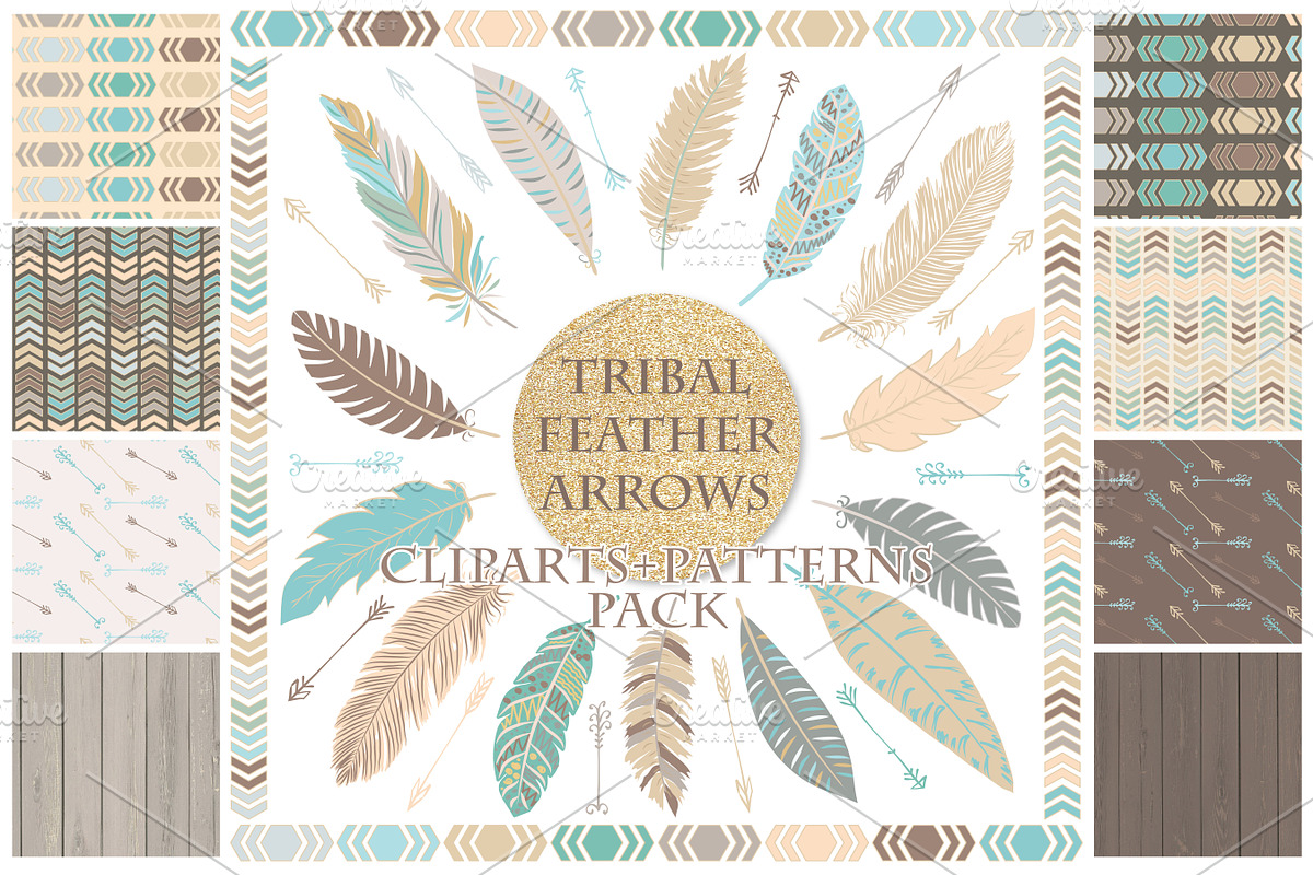 Tribal clipart(vector) and patterns, an Illustration by burlapandlace