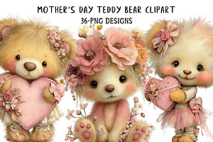 Mother’s Day Teddy Bear Clipart, an Illustration by Daily.Designs