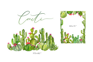 Watercolor Green Cacti Png