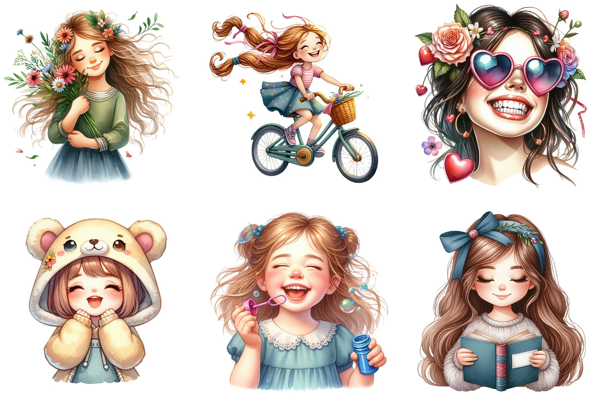 Cute Gril of Happy Face  Clipart, an Illustration by DreamArtGraphic (Photo 7 of 7)