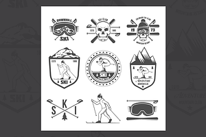 Set of vintage skiing labels