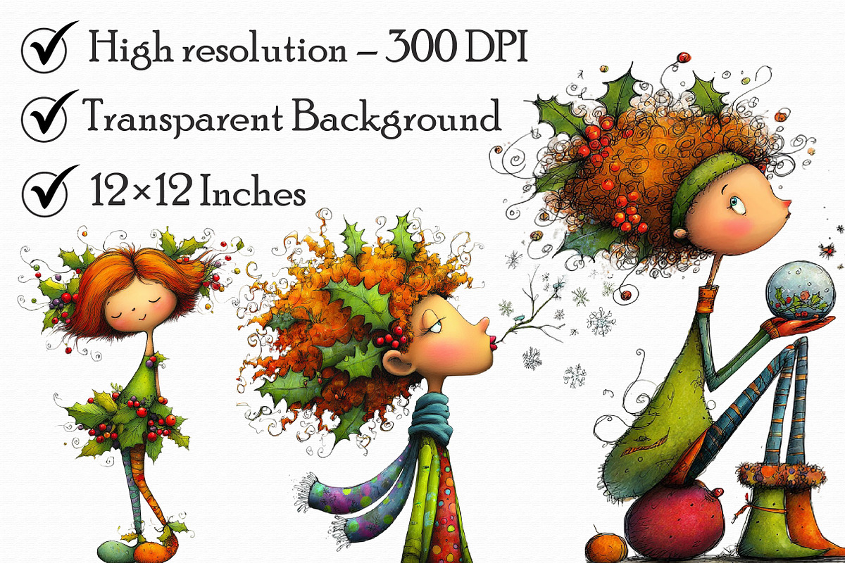 Quirky Holly Girl Clipart, an Illustration by Libby Wishes (Photo 5 of 7)