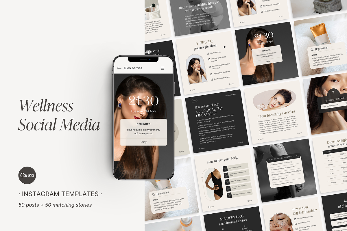 Health & Wellness Instagram Template, a Social Media Template by LiliesandBerries (Photo 1 of 21)
