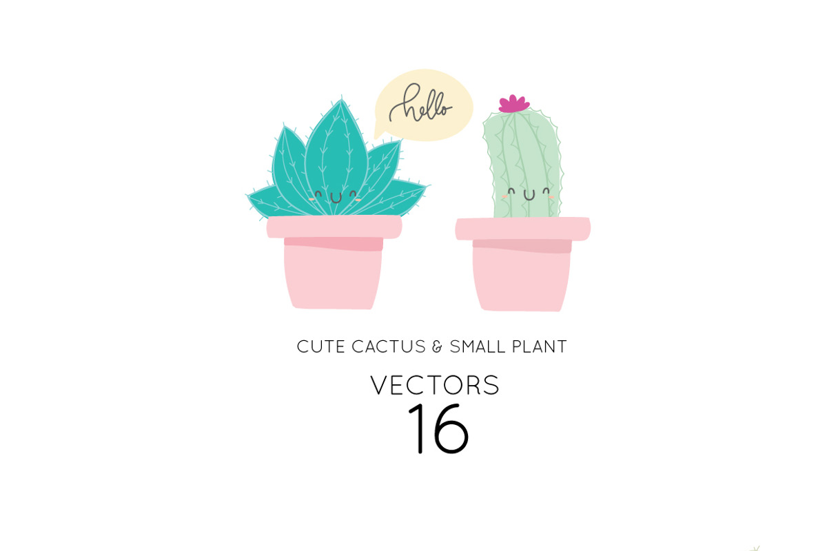 Cute Cactus VECTOR ELEMENTS, a Decorative Illustration by MooBeer (Photo 1 of 3)
