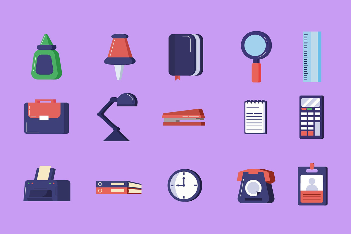 Office Supplies Illustration Set, an Object Illustration by studiogstock (Photo 1 of 3)