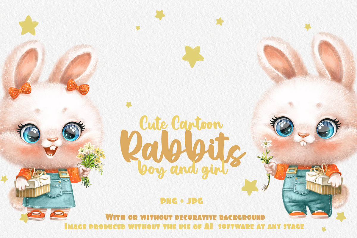 Cartoon white rabbits with gifts, an Animal Illustration by Azuzlikus (Photo 1 of 3)