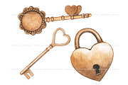 Watercolor vintage Keys and locks, an Object Illustration by ArtfulStudio (Thumbnail 4 of 8)