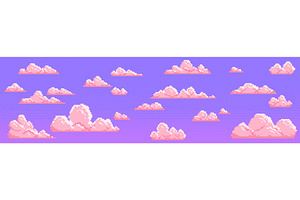 Pixel art clouds set for retro 8 bit, an Illustration by art PVP - market