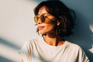 Profile portrait of a woman against an orange backdrop, a Person Photo by AlyaAnd