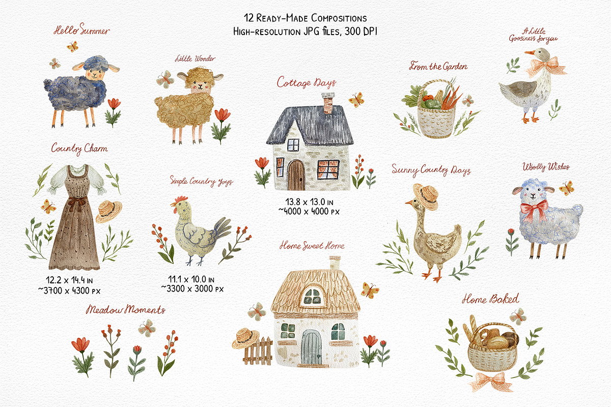 Country Cottage Charm Watercolor, a Decorative Illustration by Anna Druzhkova (Photo 10 of 32)