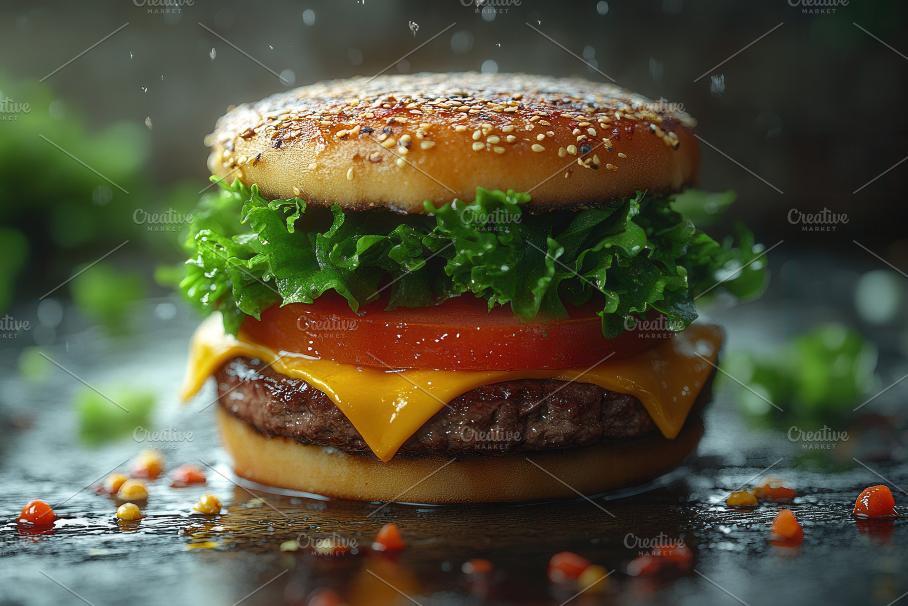 Delicious cheeseburger with fresh le, a Photo by Tanuart