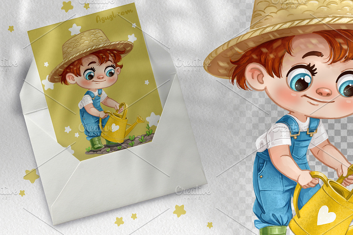 Boy gardener in a hat, a Person Illustration by Azuzlikus (Photo 2 of 3)