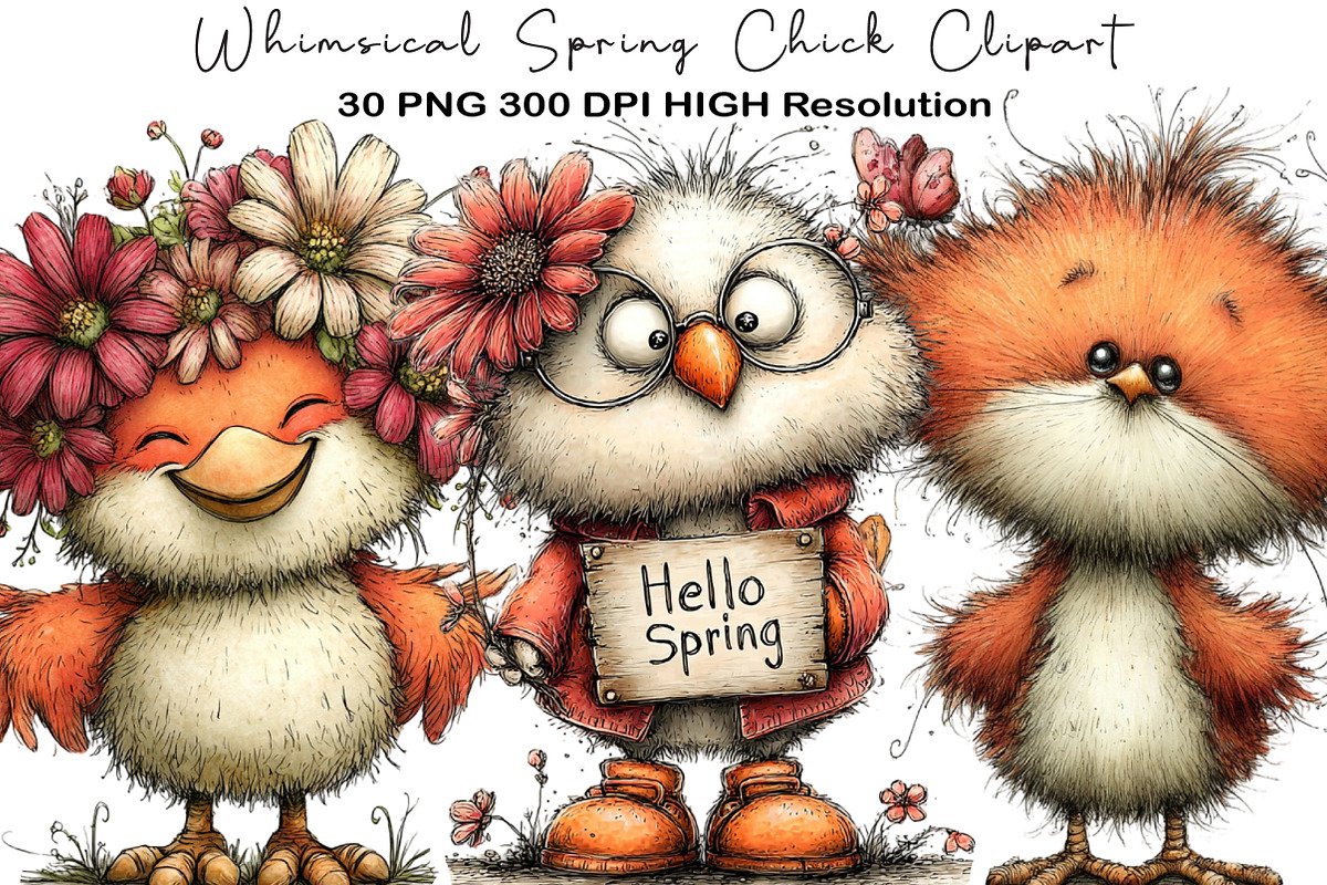 Whimsical Spring Chick Clipart, an Illustration by Black Bird Studio (Photo 1 of 5)