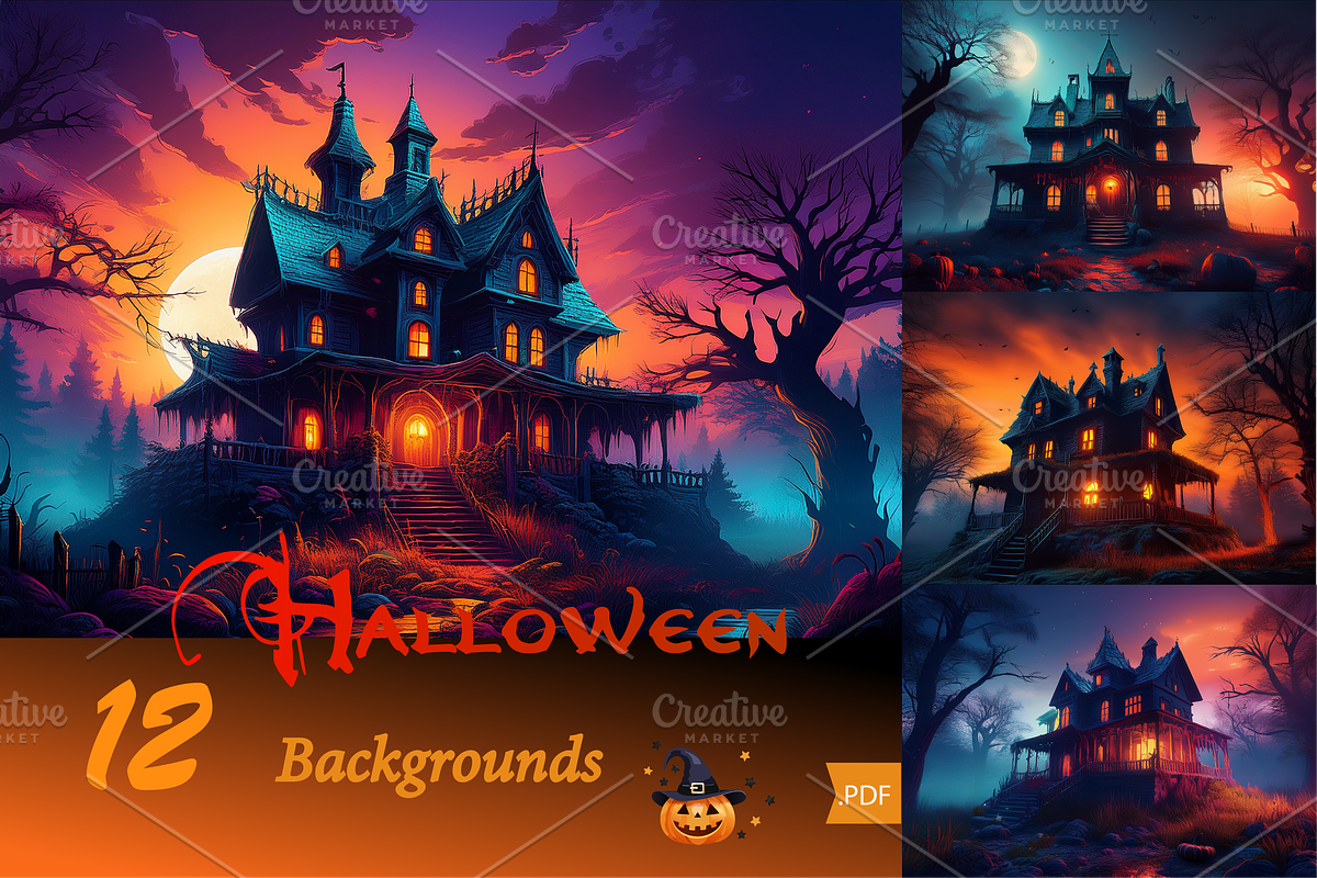 Halloween pumpkin set, backgrounds, an Object Graphic by GraphicRedStudio (Photo 5 of 7)