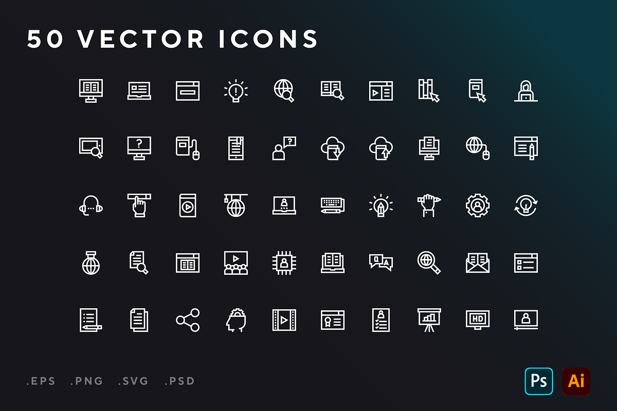 Online learning icons, an Outline Icon by Wencory