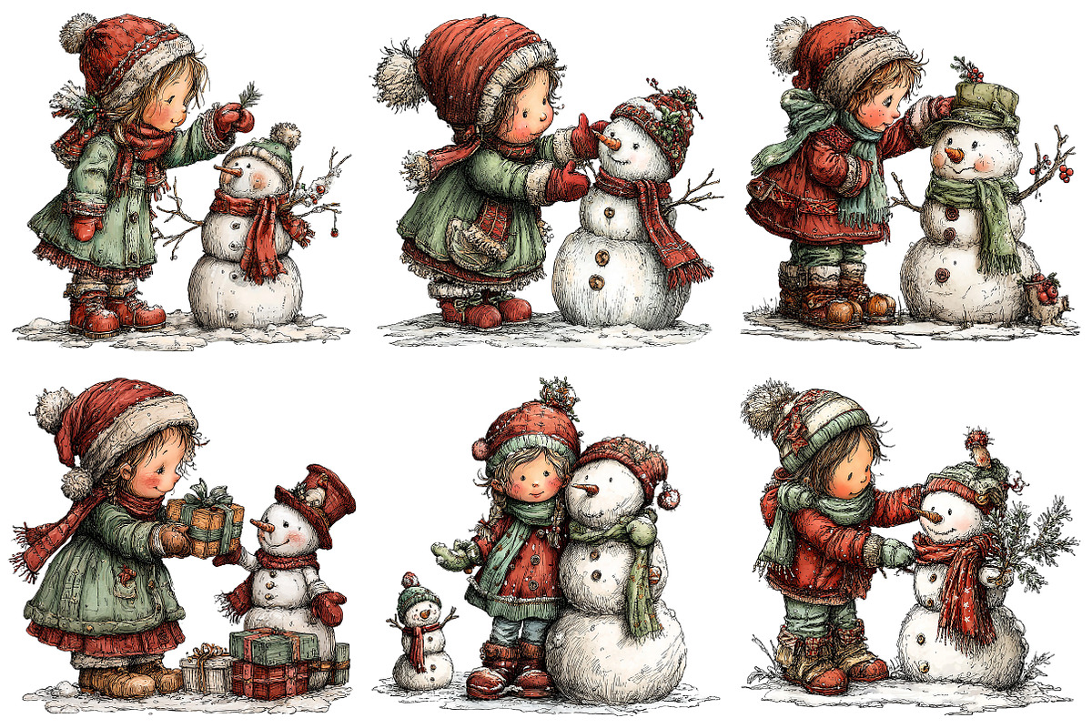 Christmas Girl & Snowman Clipart, an Illustration by Craft Nest (Photo 9 of 10)