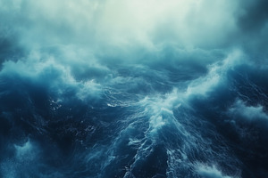 A dramatic view of turbulent ocean waves under a cloudy sky, showcasing the pow, a Photo by Textures & Backgrounds