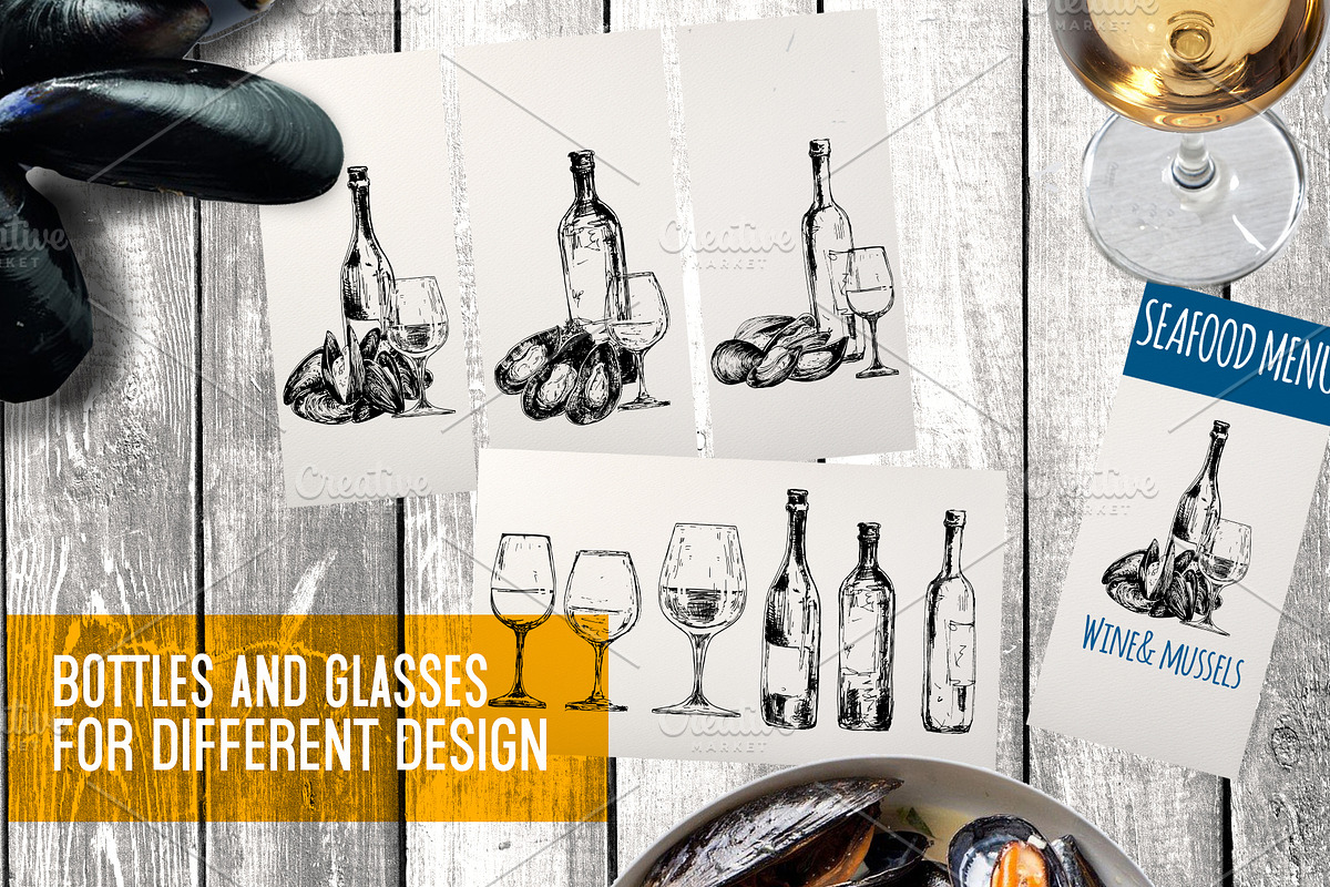 Mussels. Seafood menu illustrations, a Food Illustration by Alena Kaz (Photo 4 of 4)