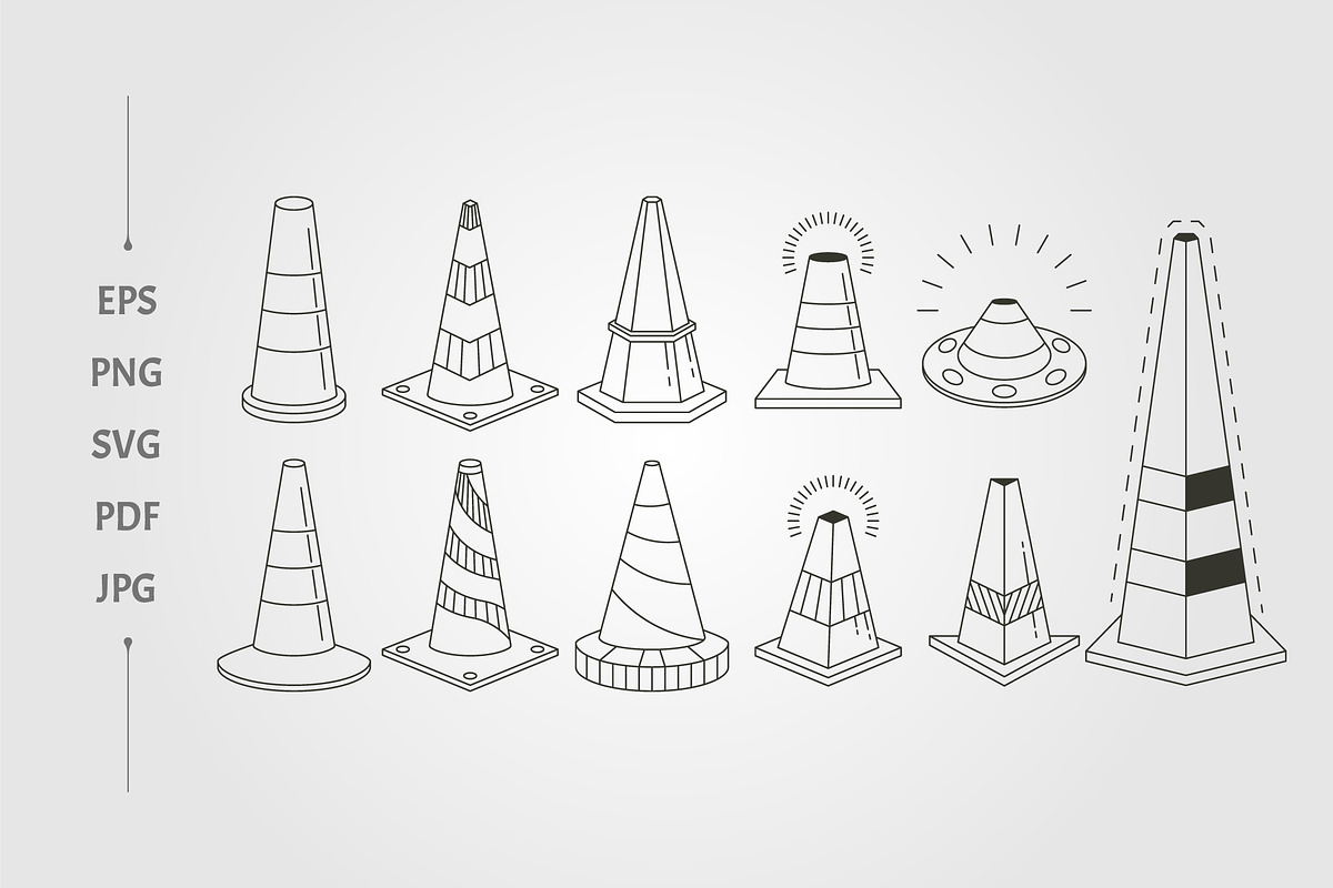 set of road traffic cone vector logo, an Object Illustration by lawoel