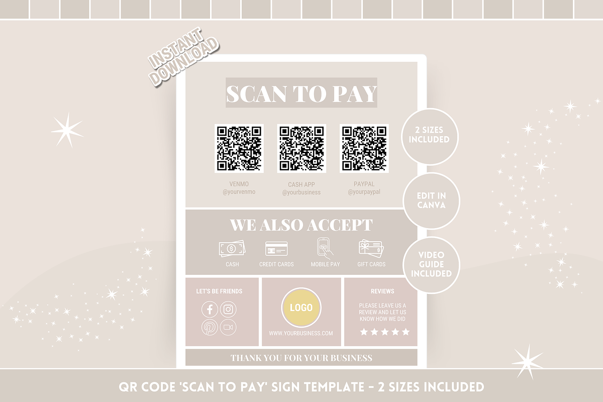 Beige Scan to Pay Sign, a Poster Template by SunshineStudioBoutique (Photo 1 of 10)