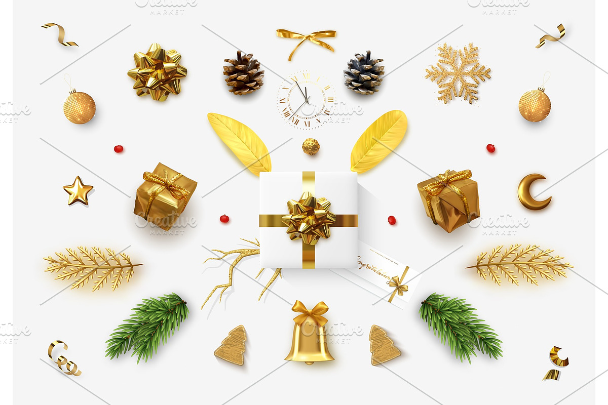 Set realistic Christmas objects, an Object Graphic by Modern vector