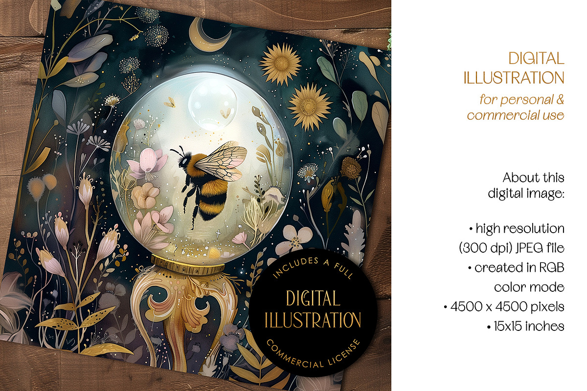 Bumblebee in Crystal Ball Artwork, an Animal Illustration by The Dutch Lady Designs (Photo 2 of 4)