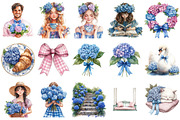 Watercolor Hydrangea Spring Clipart, an Illustration by OK Design (Thumbnail 2 of 6)