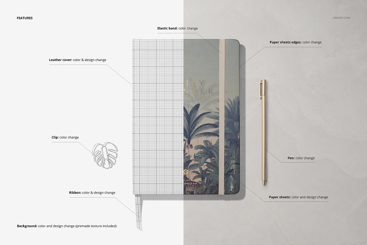 Leather Notebook Mockup Set, a Merchandise Mockup by creatsy5 (Photo 3 of 10)