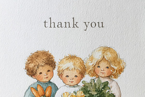 Three children creating a thank you gesture with carrots and yellow flowers, wa, an Illustration by Studio ANNA