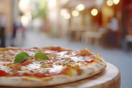 Fresh homemade pizza with cheese and meat, a Food & Drink Photo by AlyaAnd