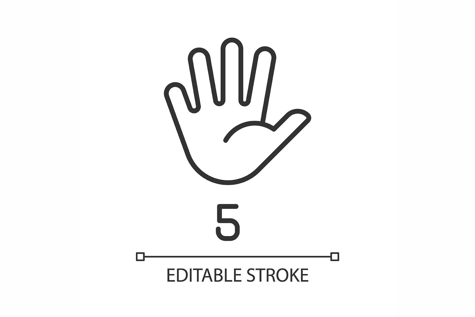 Digit five in American sign language, an Outline Icon by IMG Visuals